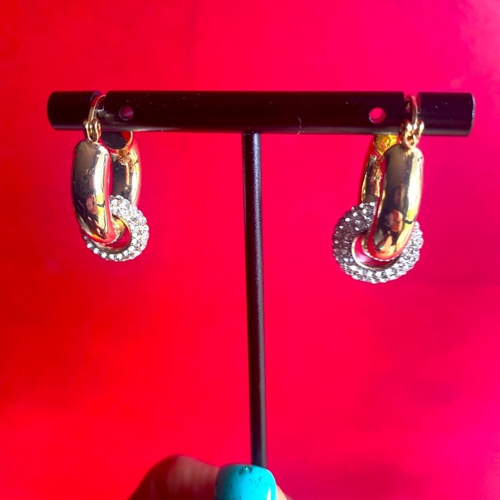 Versatile 1-inch hinge Gold Hoops with (removable crystals) Earrings